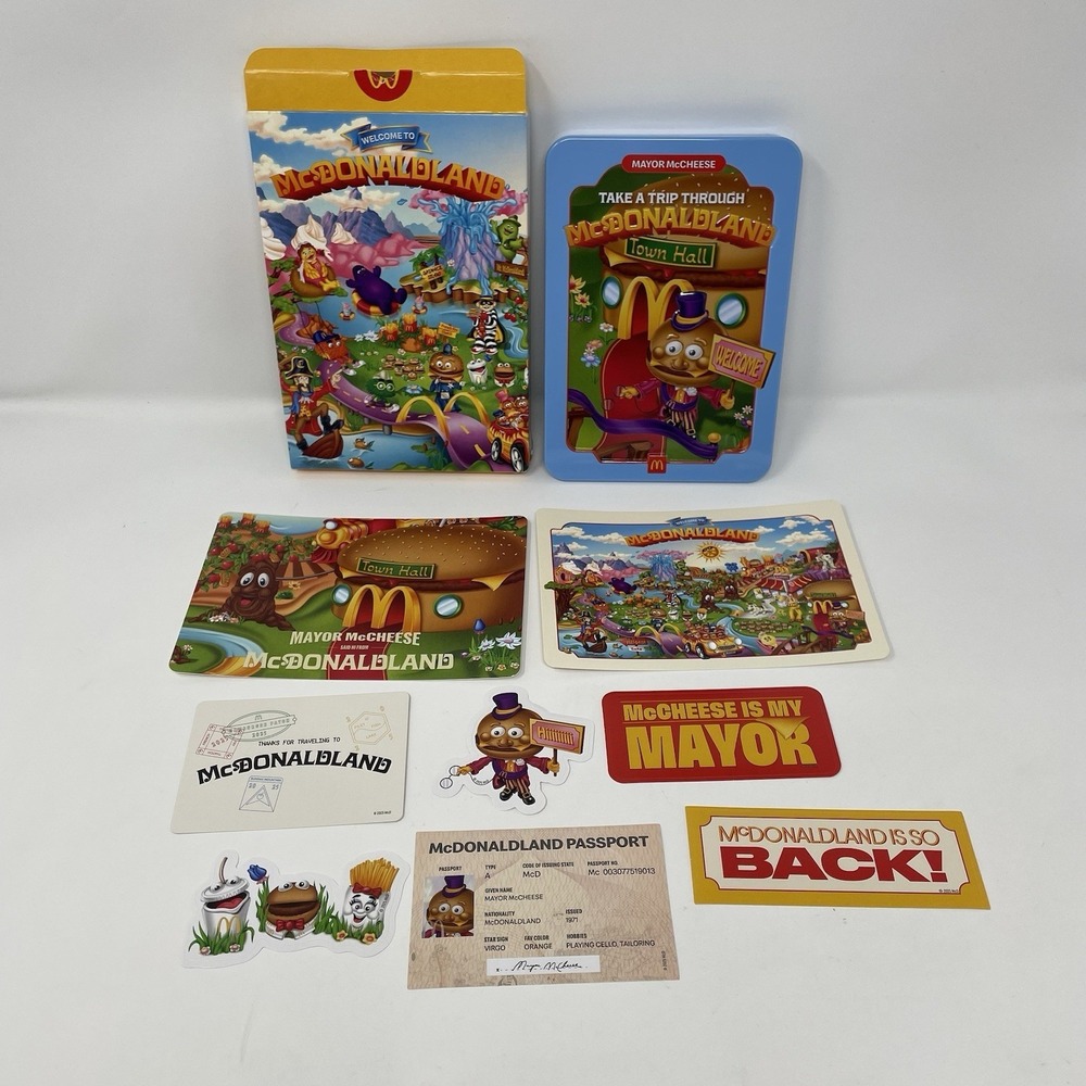McDonald's 2025 Mayor McCheese Adult Happy Meal Tin Complete Contents Postcards